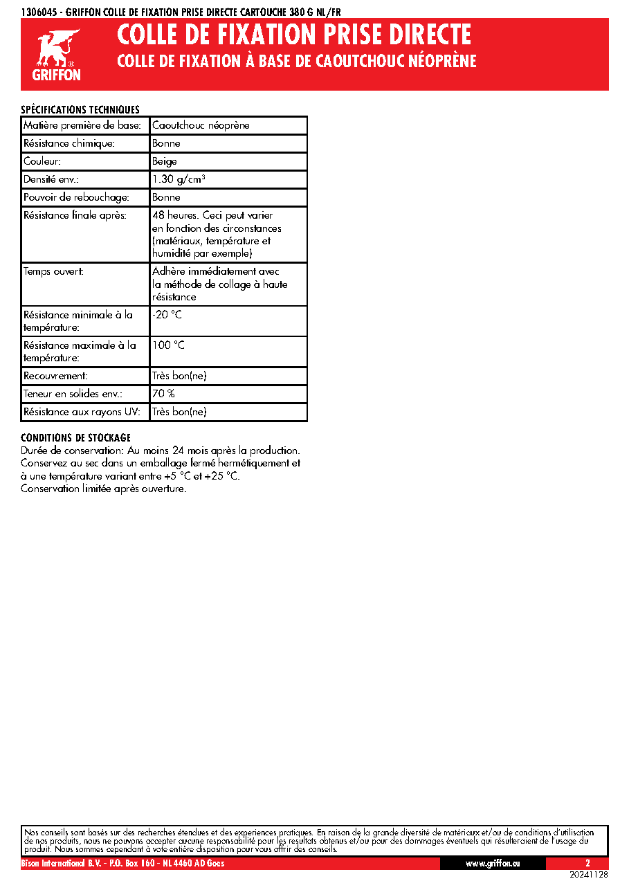 Fiche technique fournisseur