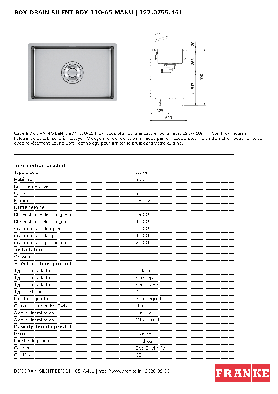 Fiche technique fournisseur