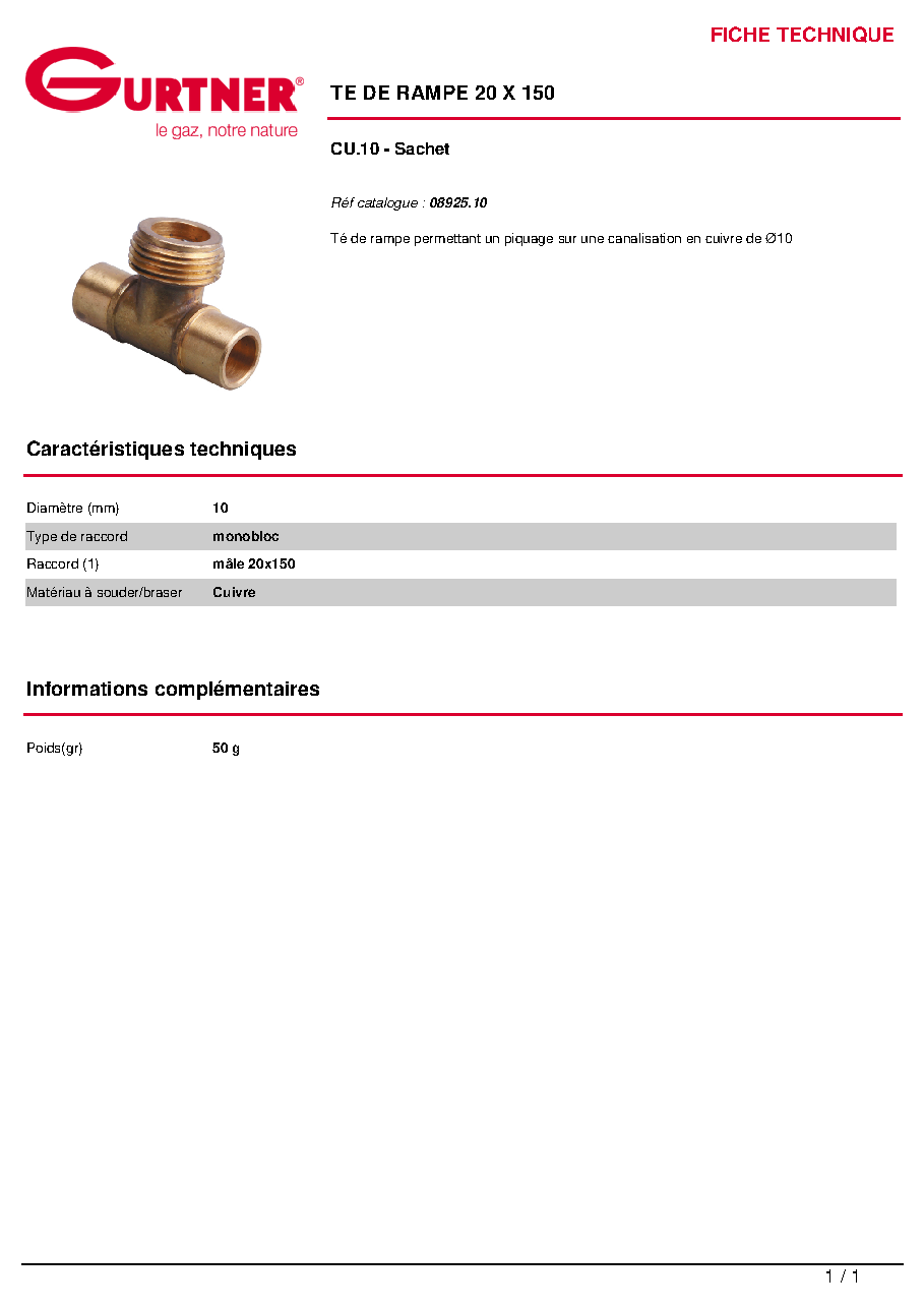 Fiche technique fournisseur
