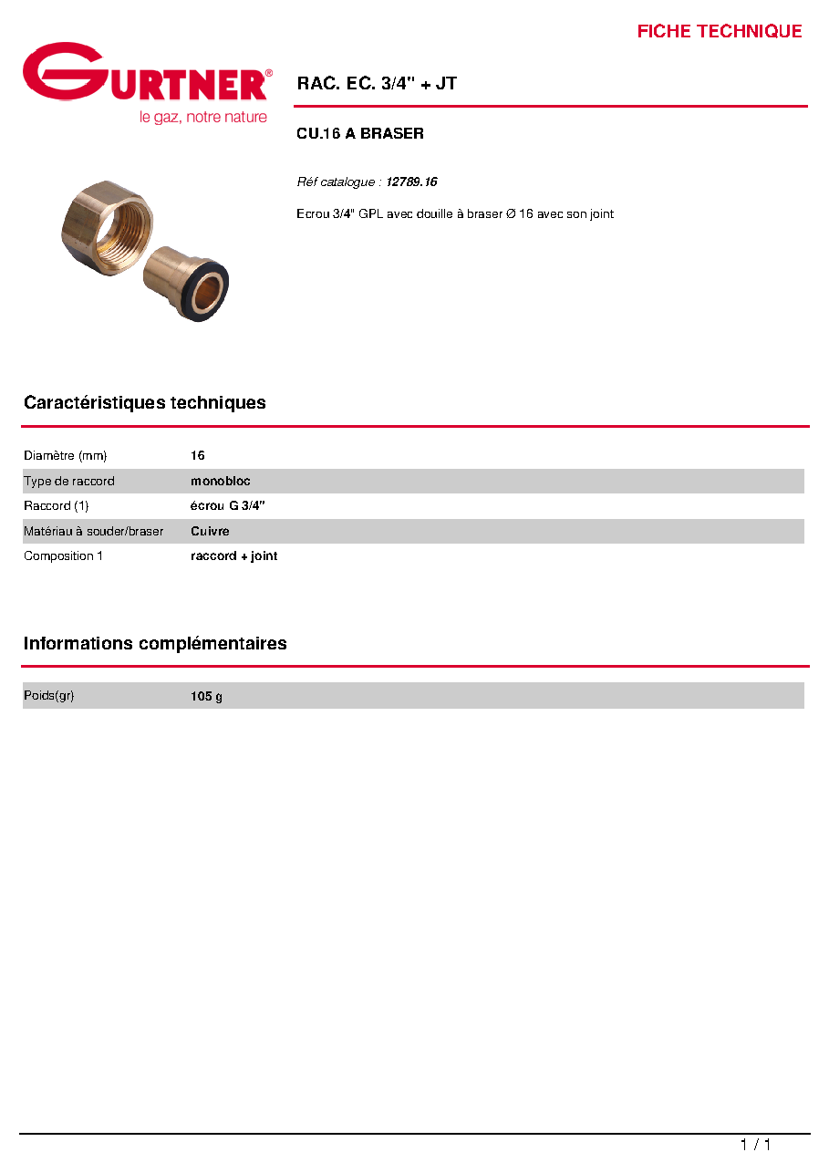 Fiche technique fournisseur