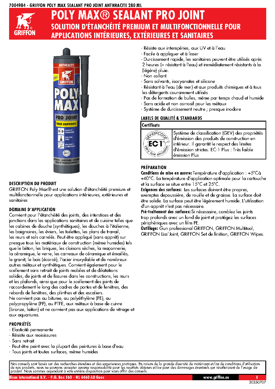 Fiche technique fournisseur