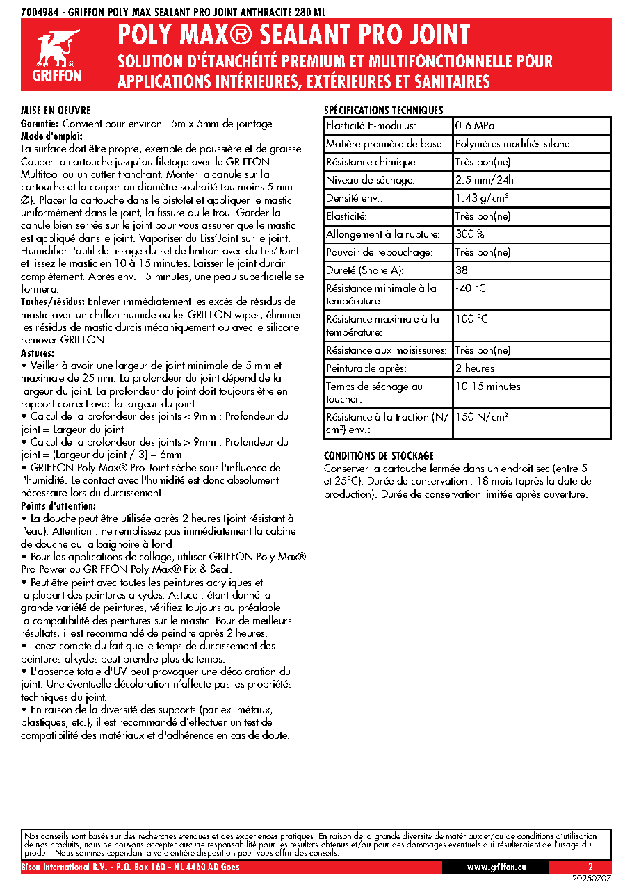 Fiche technique fournisseur