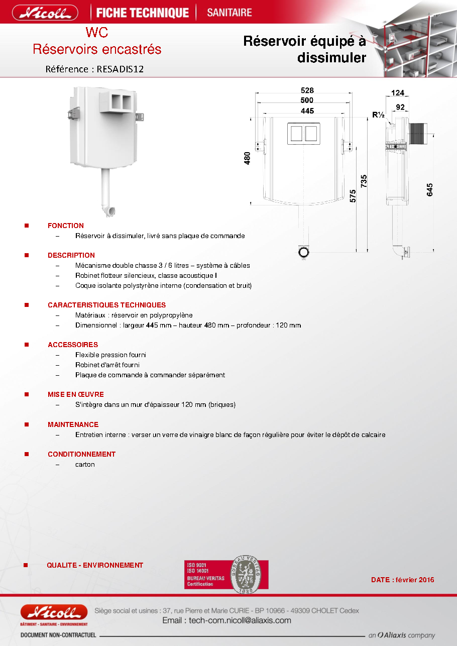 Fiche technique fournisseur