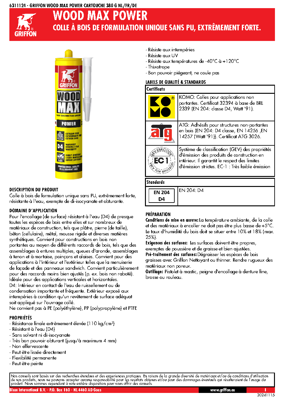 Fiche technique fournisseur