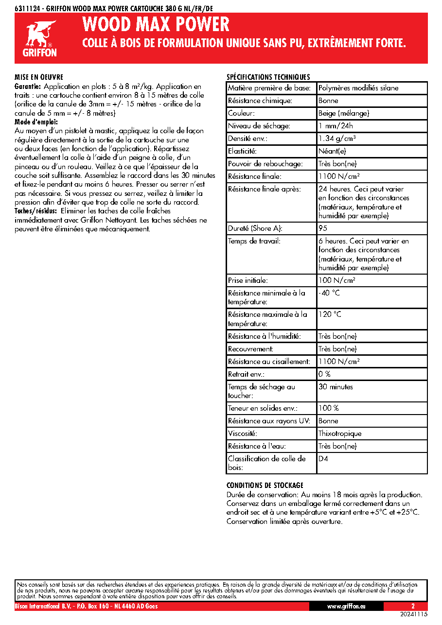 Fiche technique fournisseur
