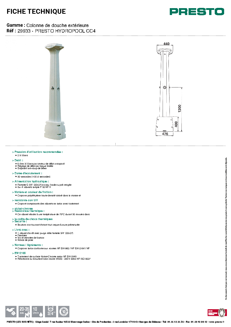 Fiche technique fournisseur