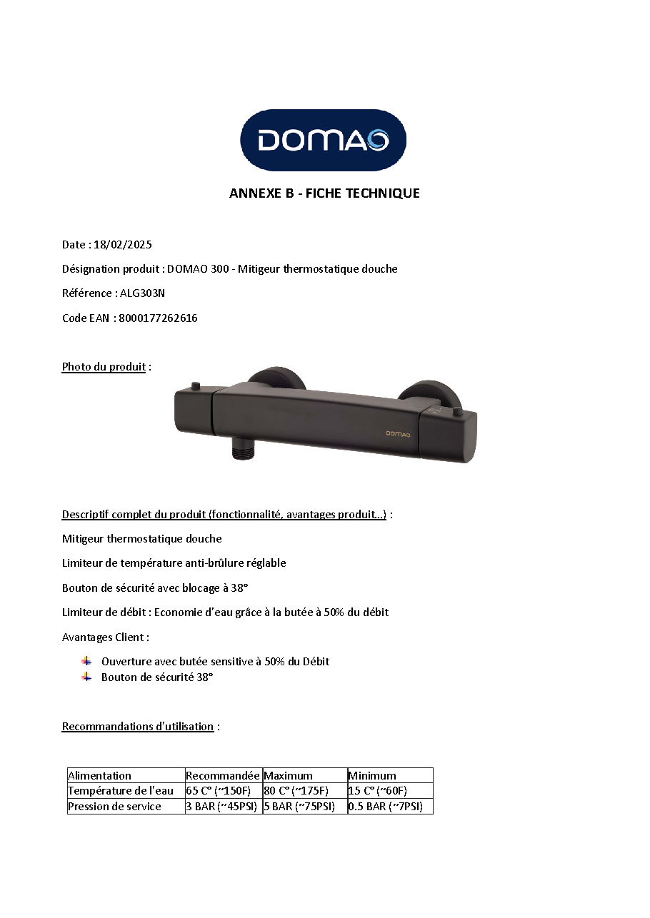 Fiche technique fournisseur