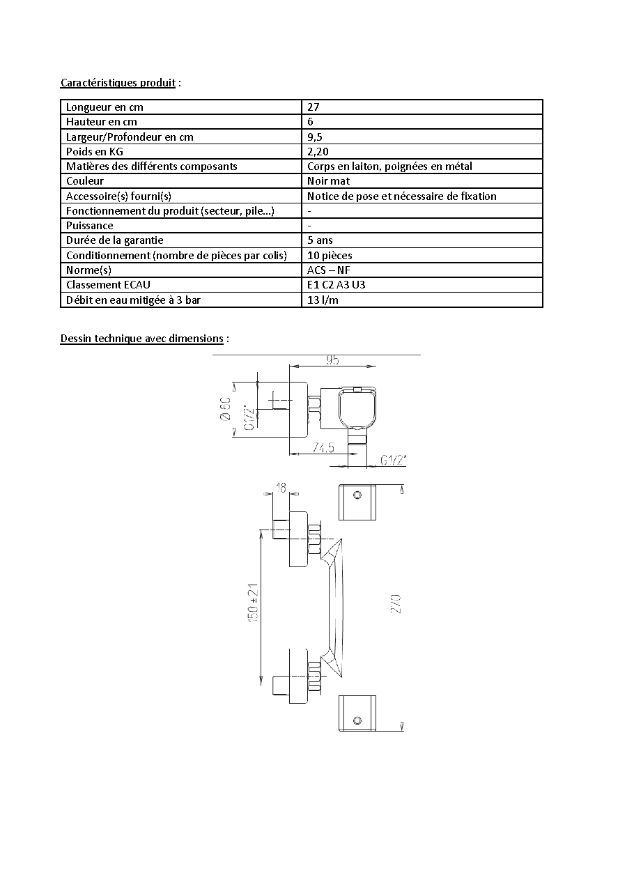 Fiche technique fournisseur