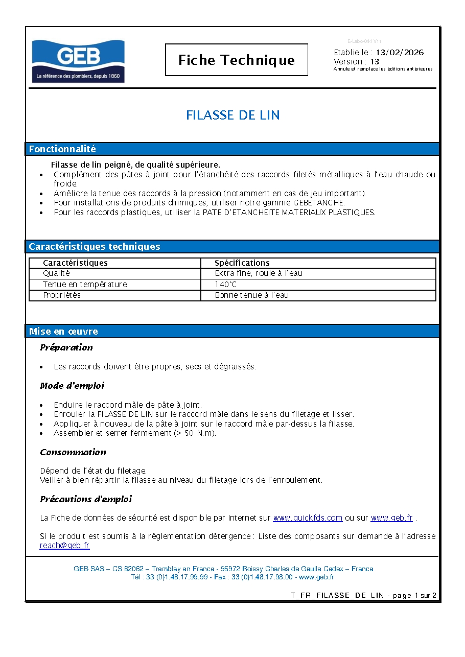 Fiche technique fournisseur