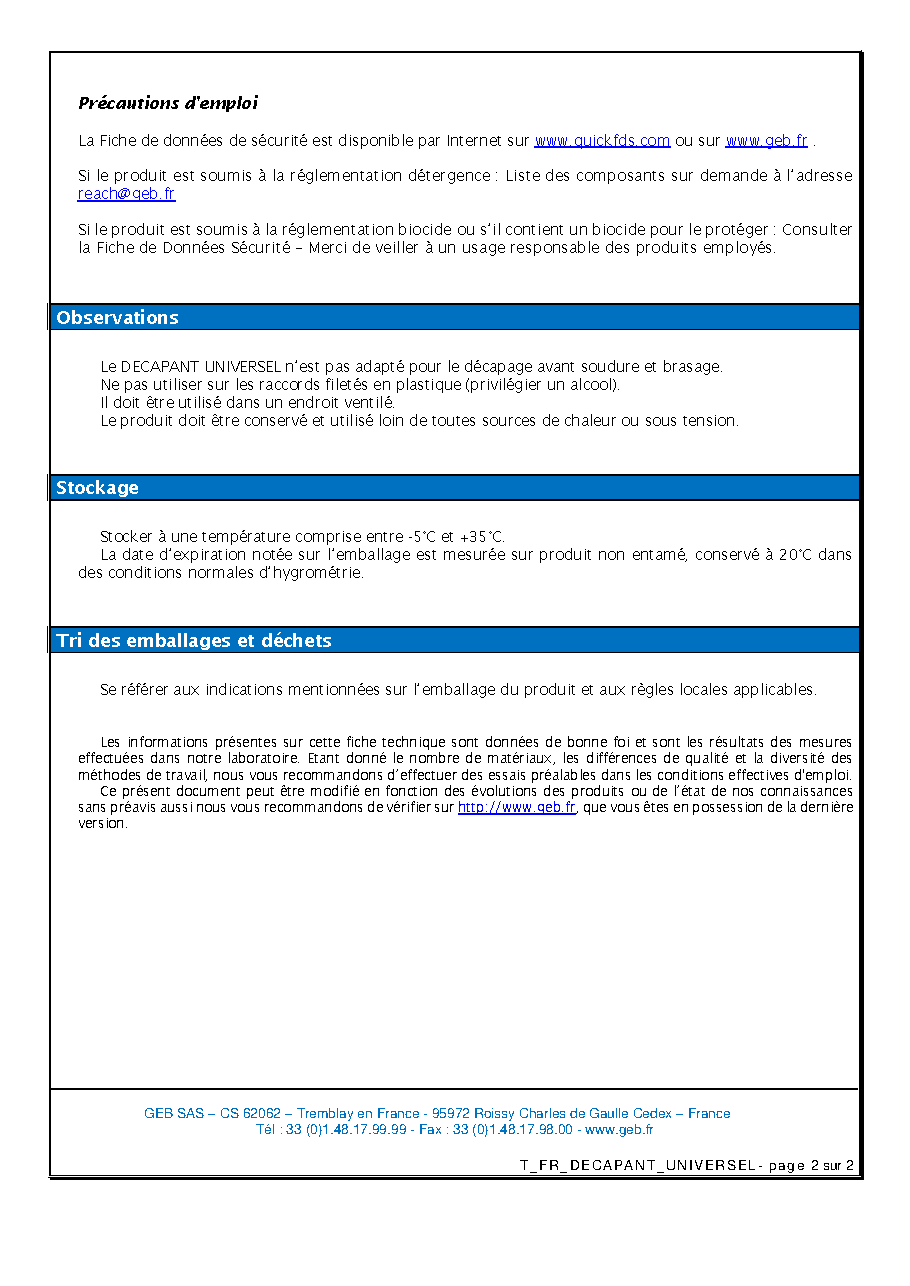 Fiche technique fournisseur