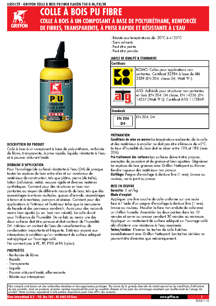 Fiche technique fournisseur