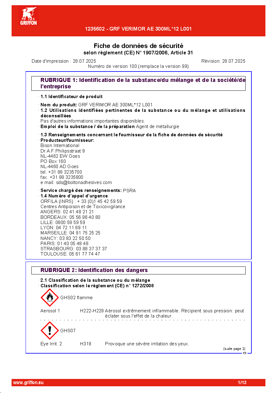 Fiche technique fournisseur