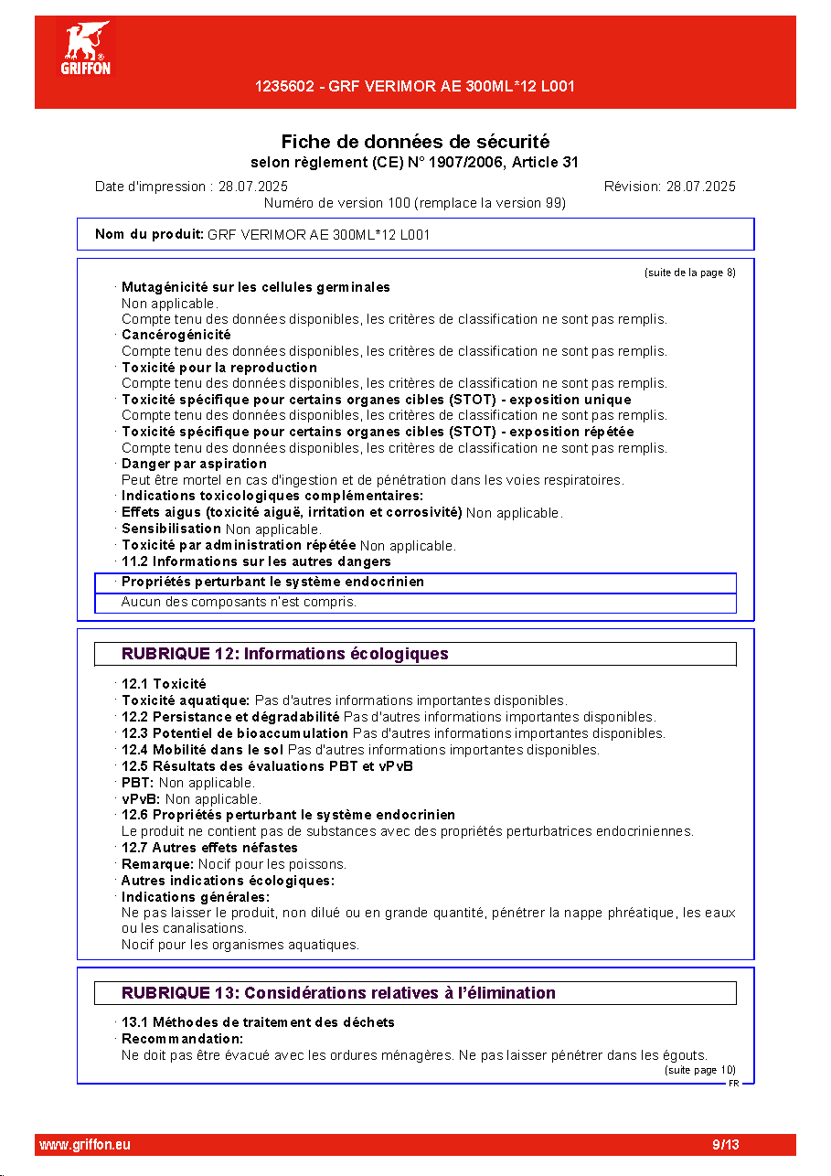 Fiche technique fournisseur