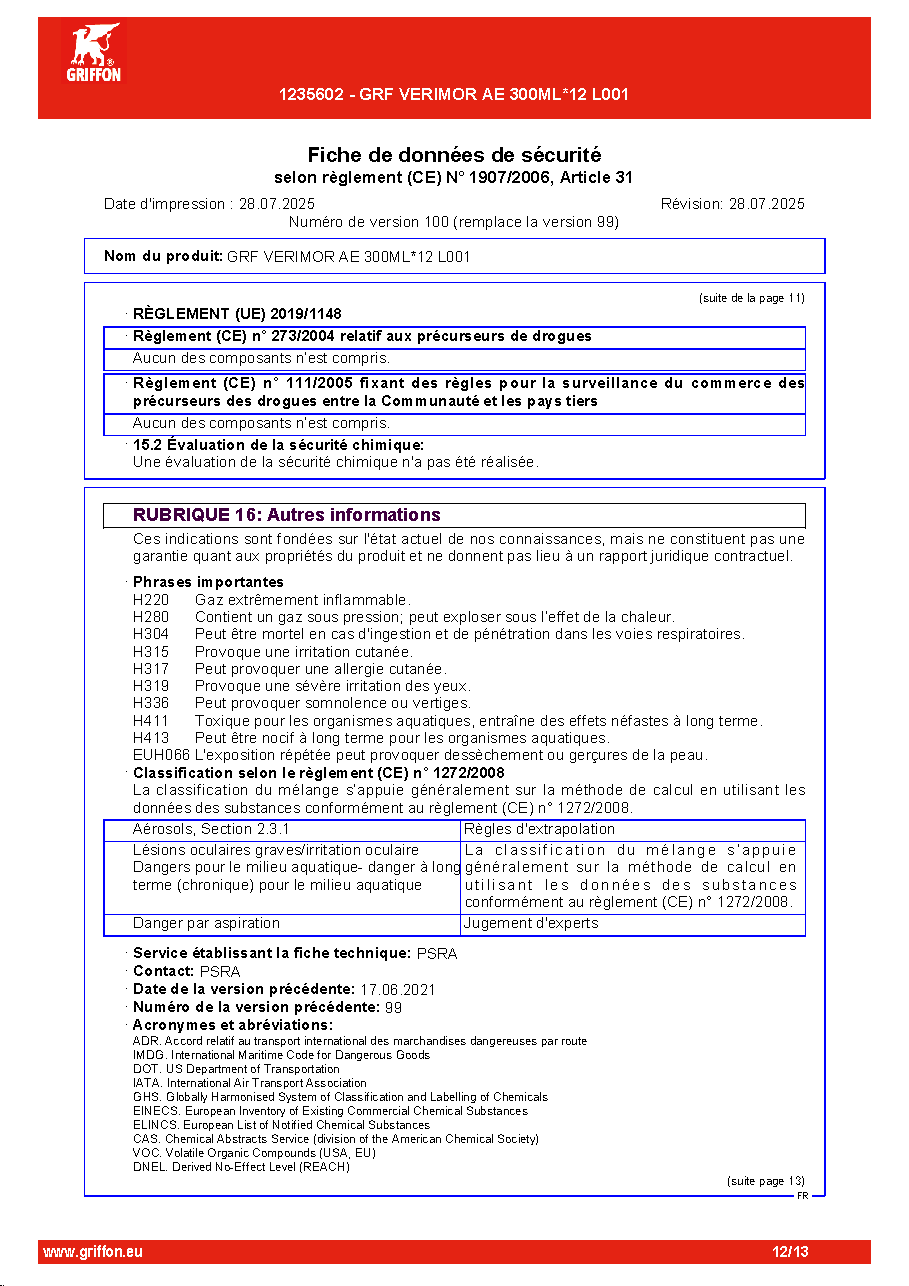 Fiche technique fournisseur
