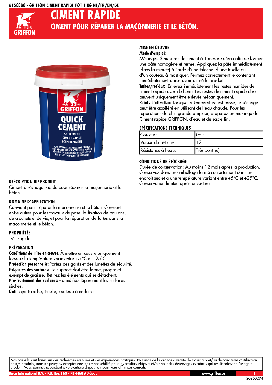 Fiche technique fournisseur