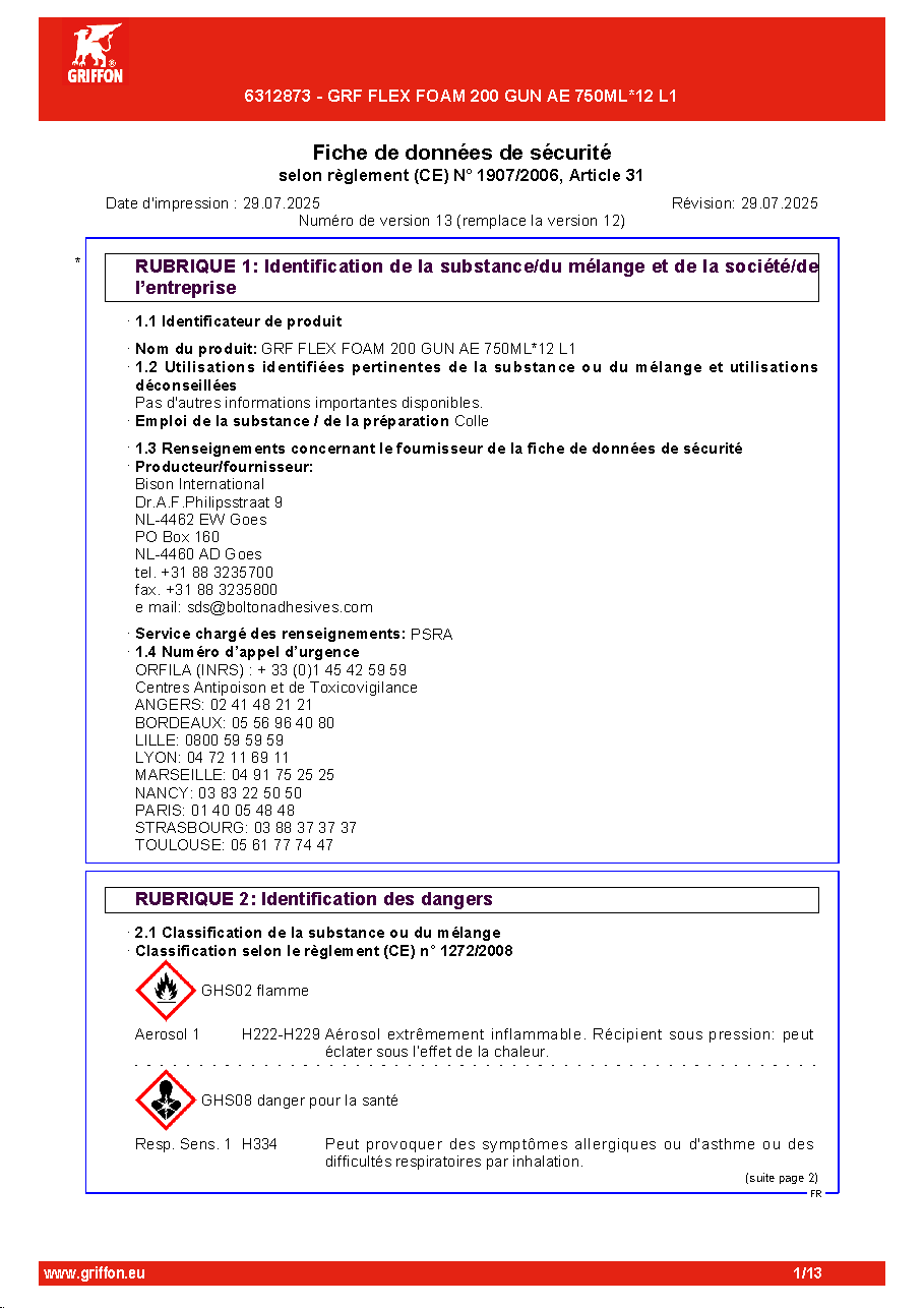 Fiche technique fournisseur