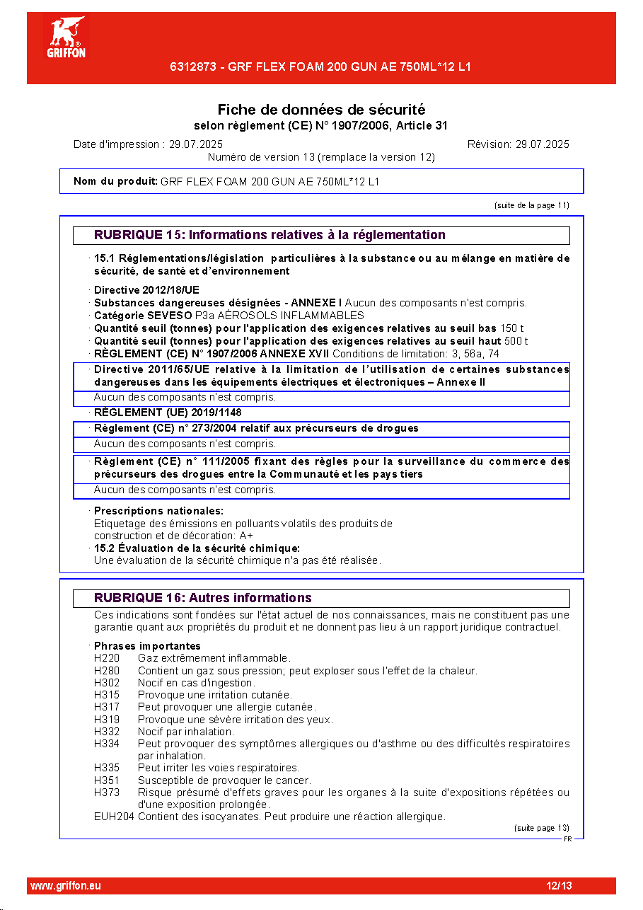 Fiche technique fournisseur