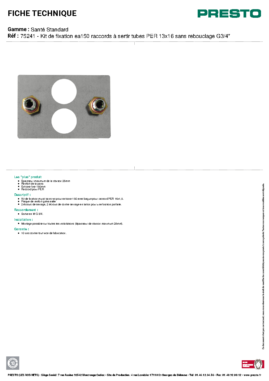 Fiche technique fournisseur