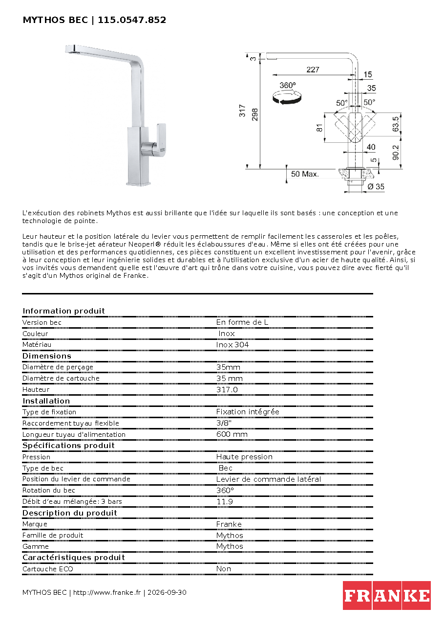 Fiche technique fournisseur