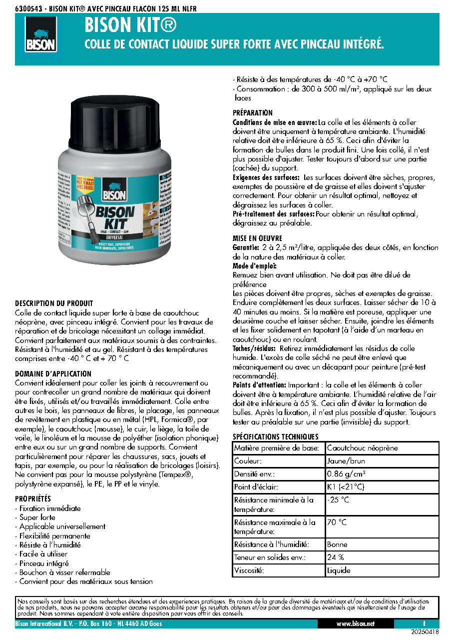 Fiche technique fournisseur