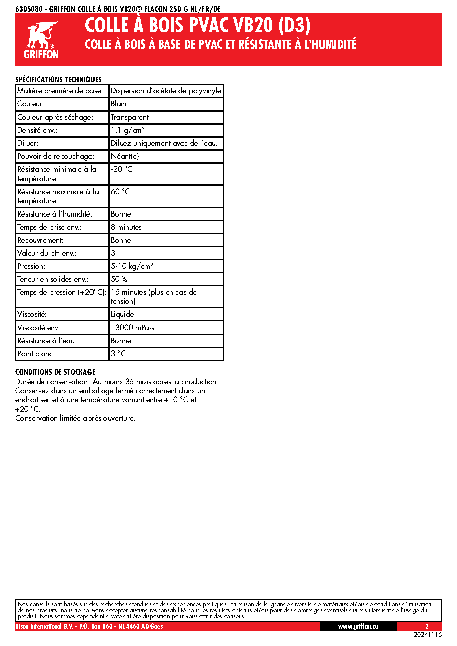 Fiche technique fournisseur