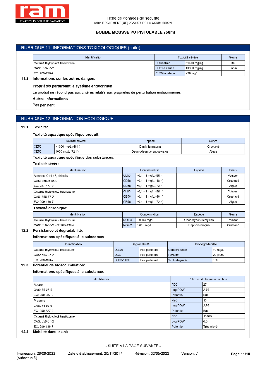 Fiche technique fournisseur