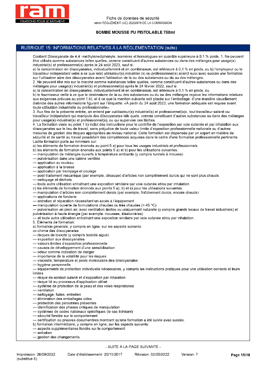 Fiche technique fournisseur
