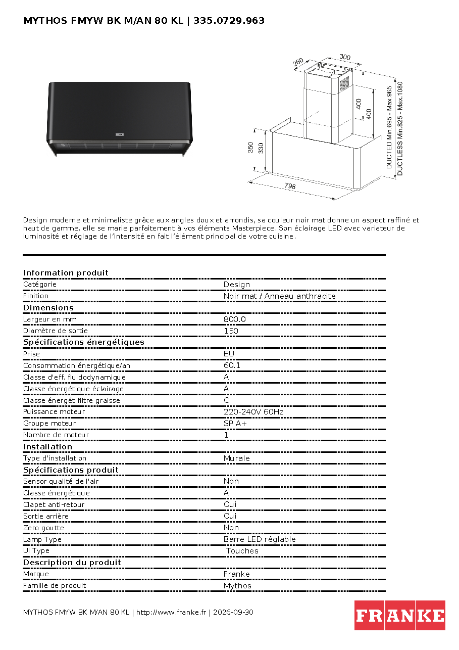 Fiche technique fournisseur
