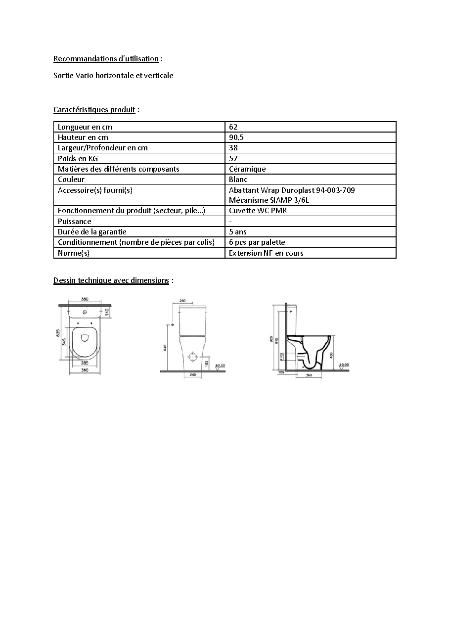 Fiche technique fournisseur