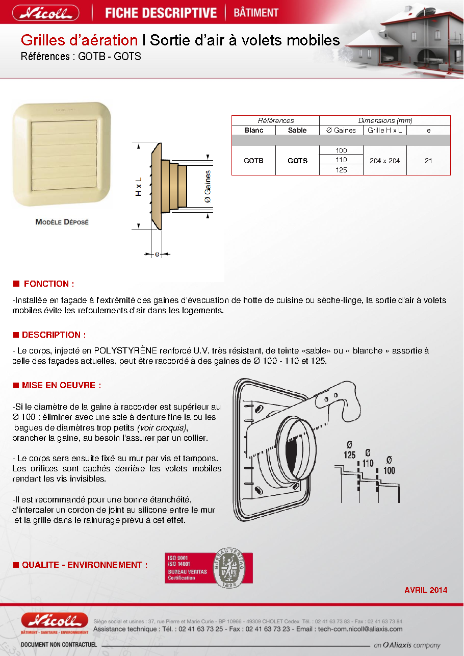 Fiche technique fournisseur