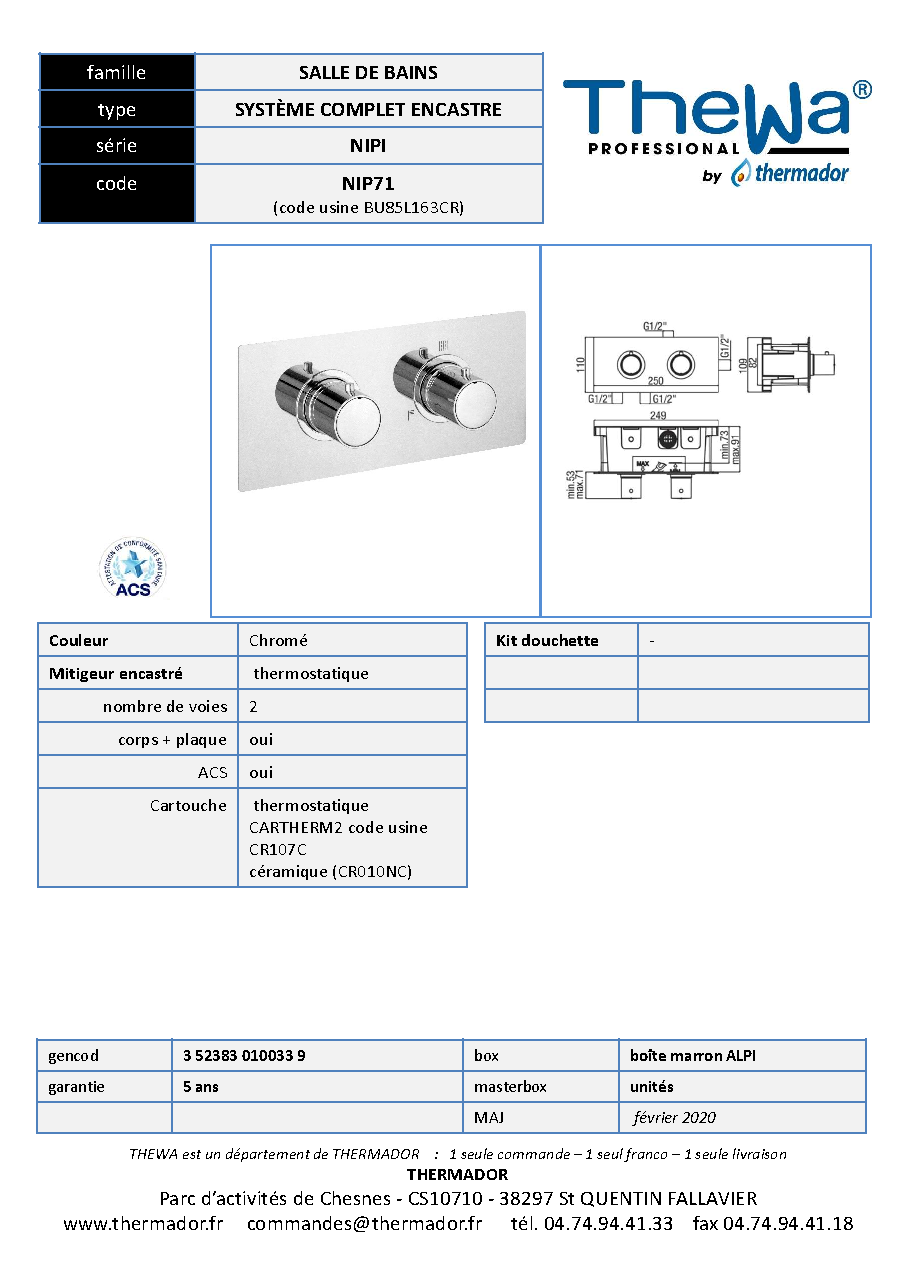 Fiche technique fournisseur