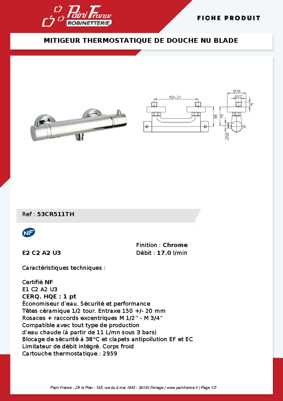 Fiche technique fournisseur