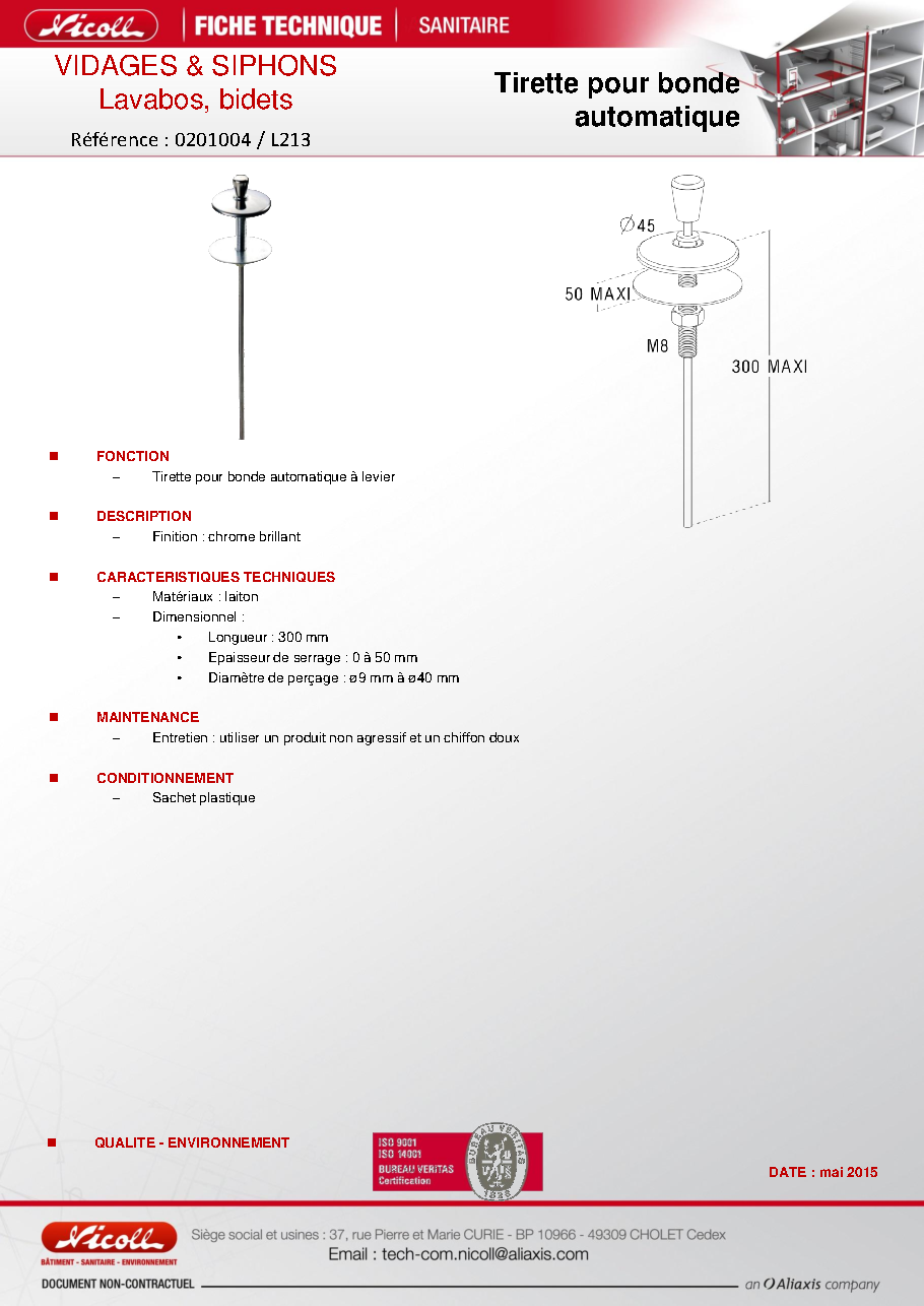 Fiche technique fournisseur