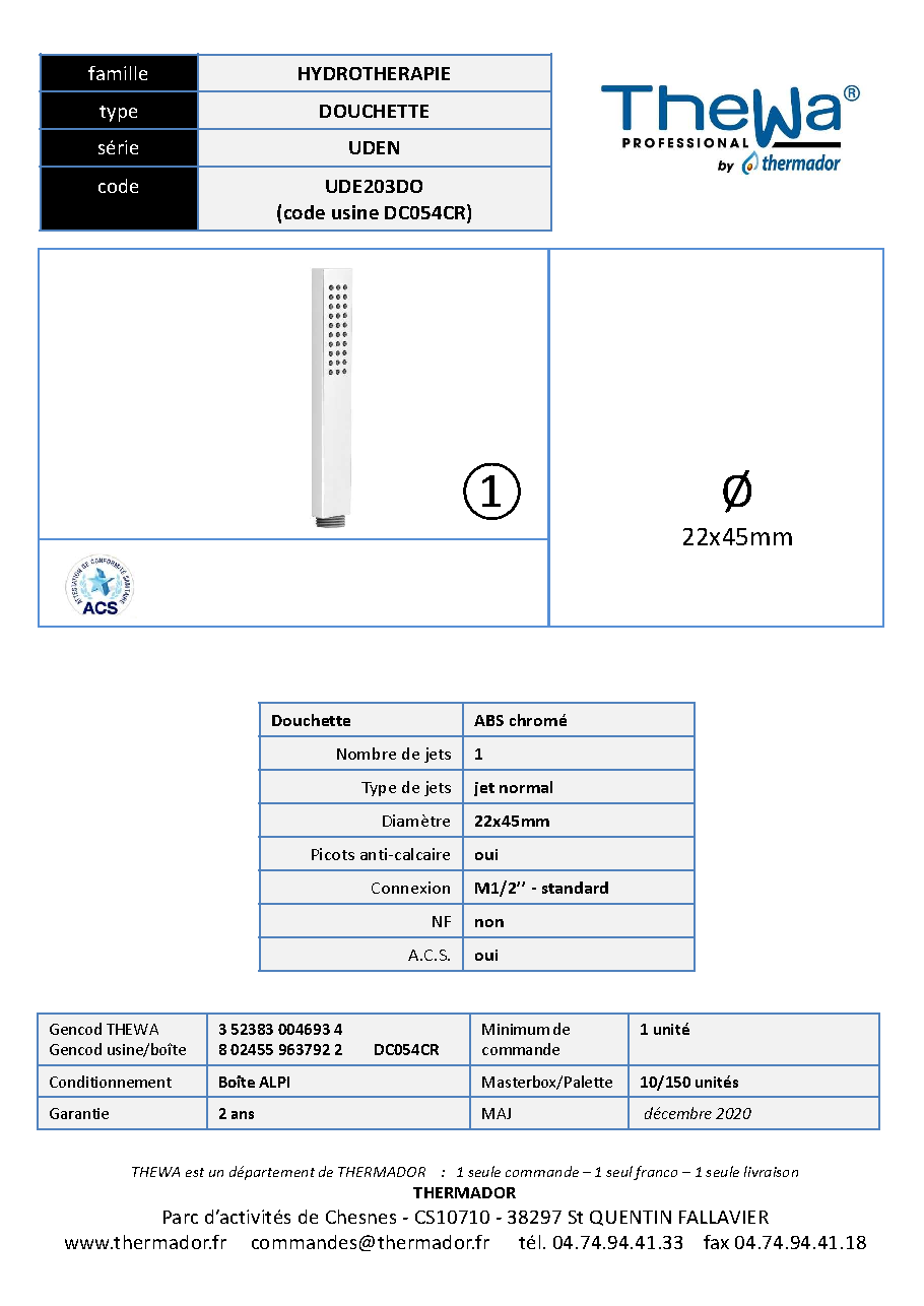Fiche technique fournisseur