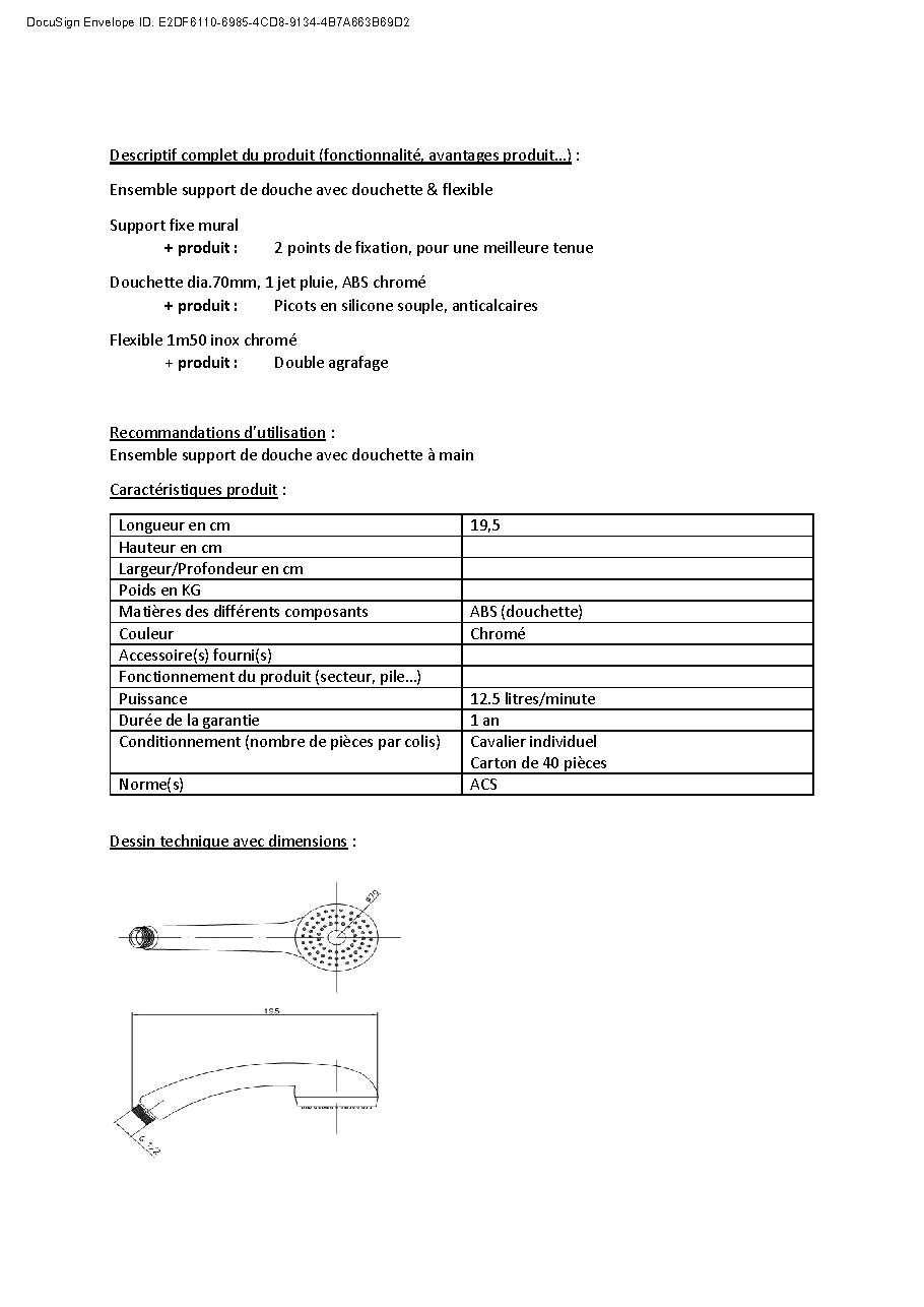 Fiche technique fournisseur