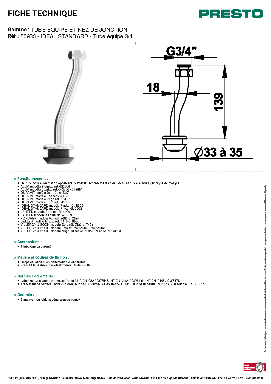 Fiche technique fournisseur