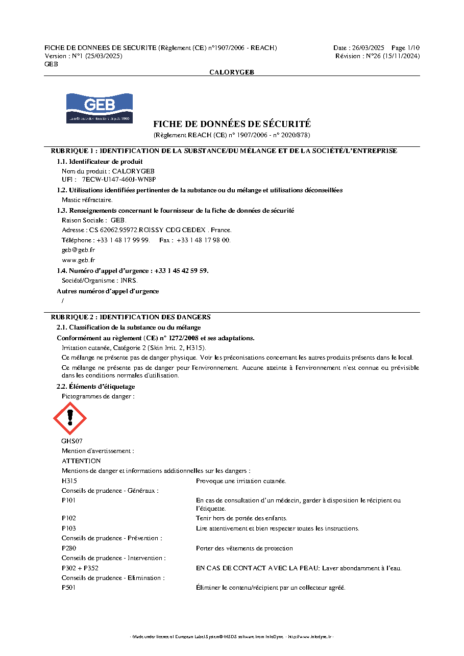 Fiche technique fournisseur