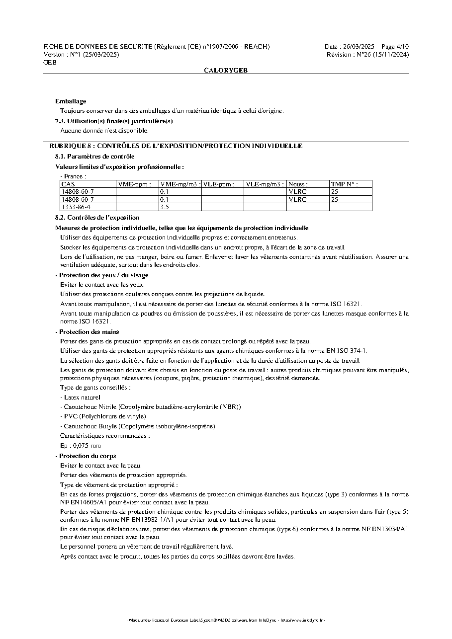 Fiche technique fournisseur