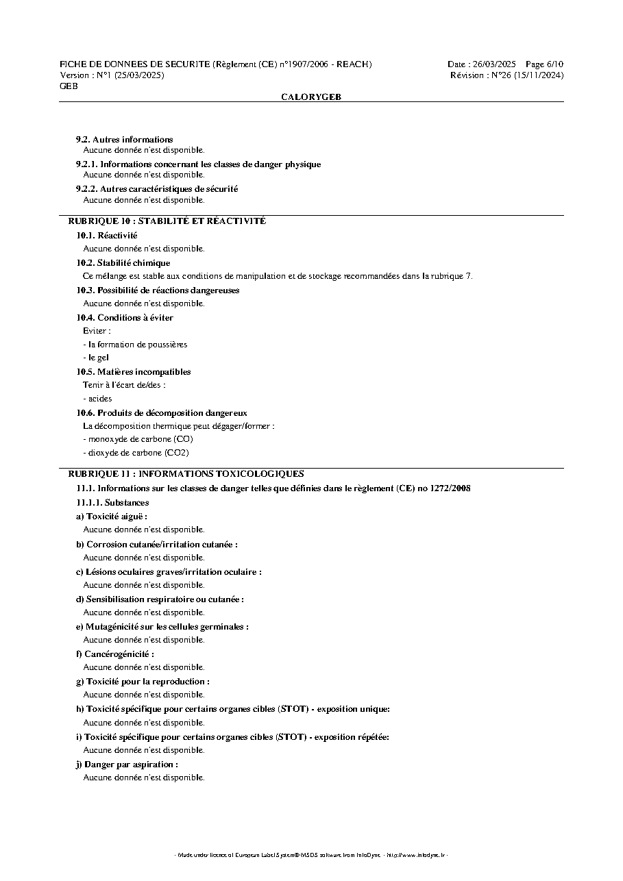 Fiche technique fournisseur
