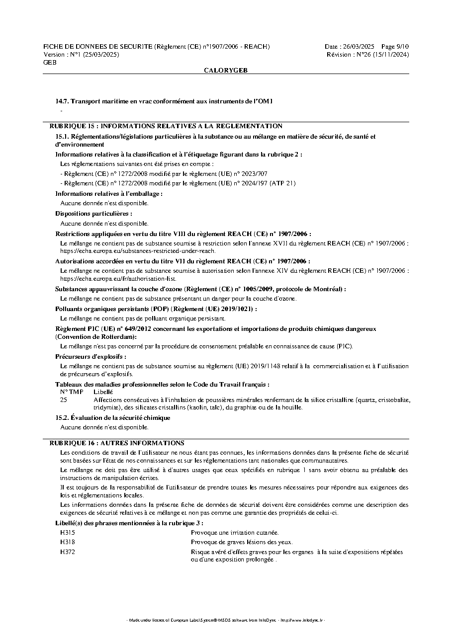 Fiche technique fournisseur