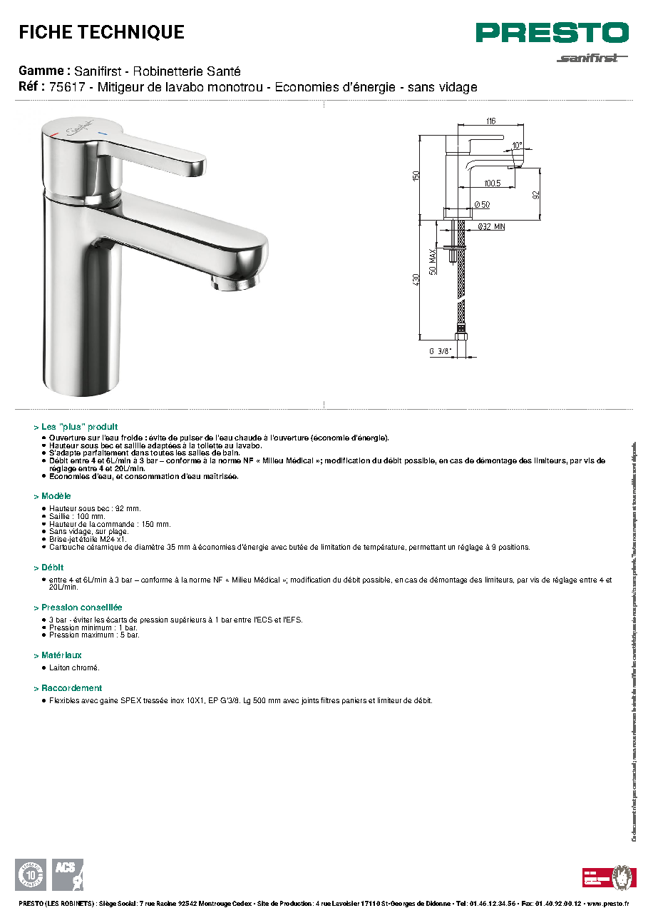 Fiche technique fournisseur