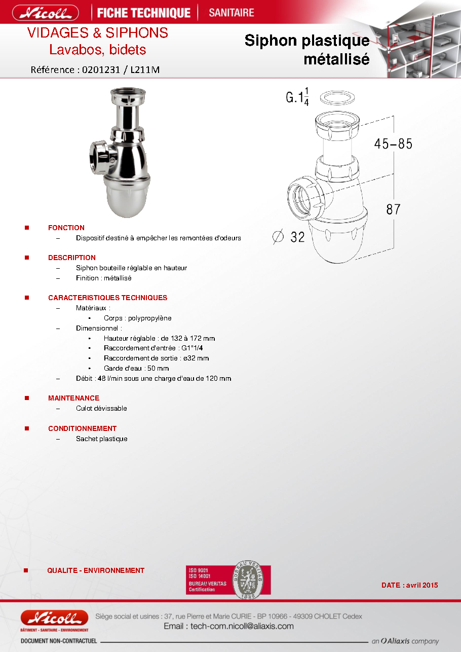 Fiche technique fournisseur