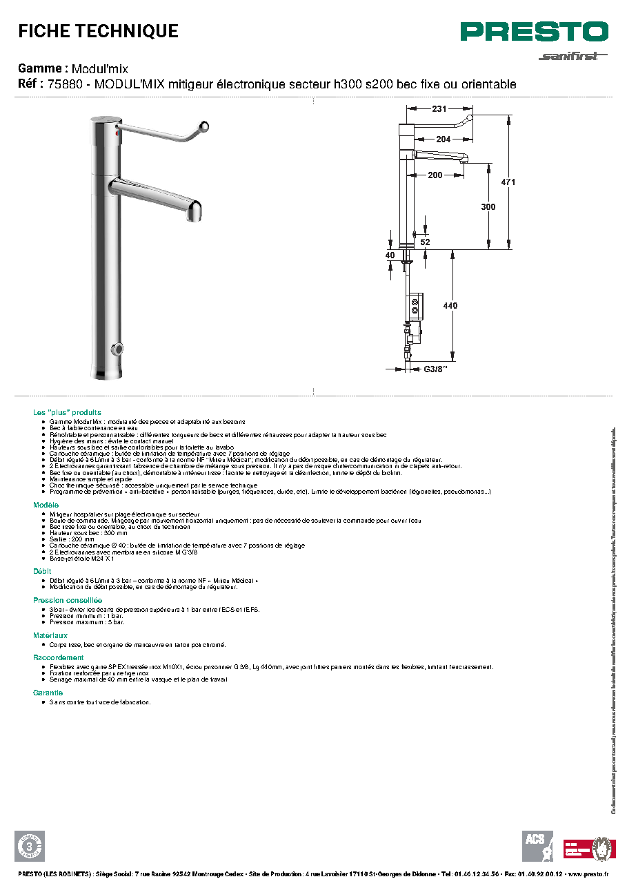 Fiche technique fournisseur