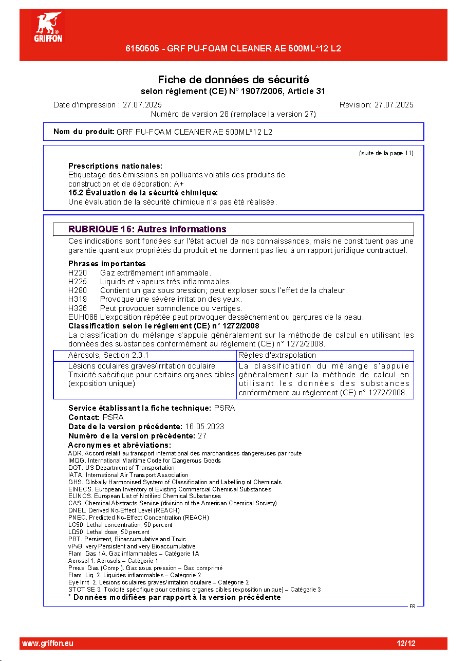 Fiche technique fournisseur