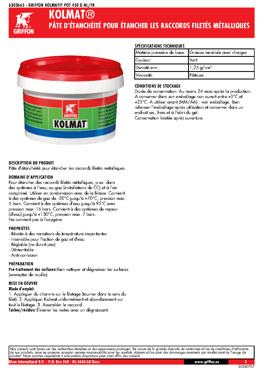 Fiche technique fournisseur
