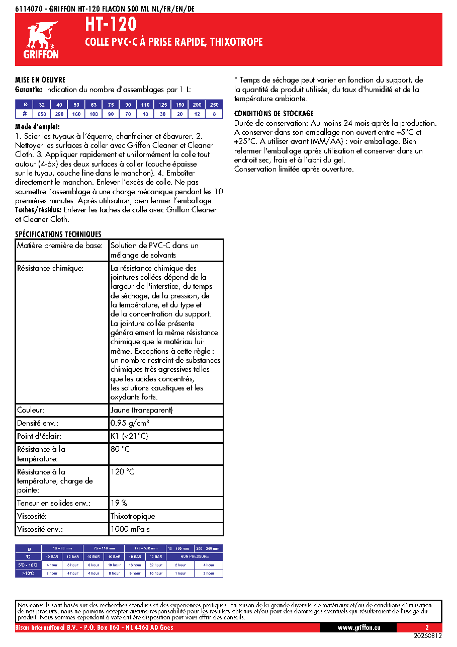Fiche technique fournisseur