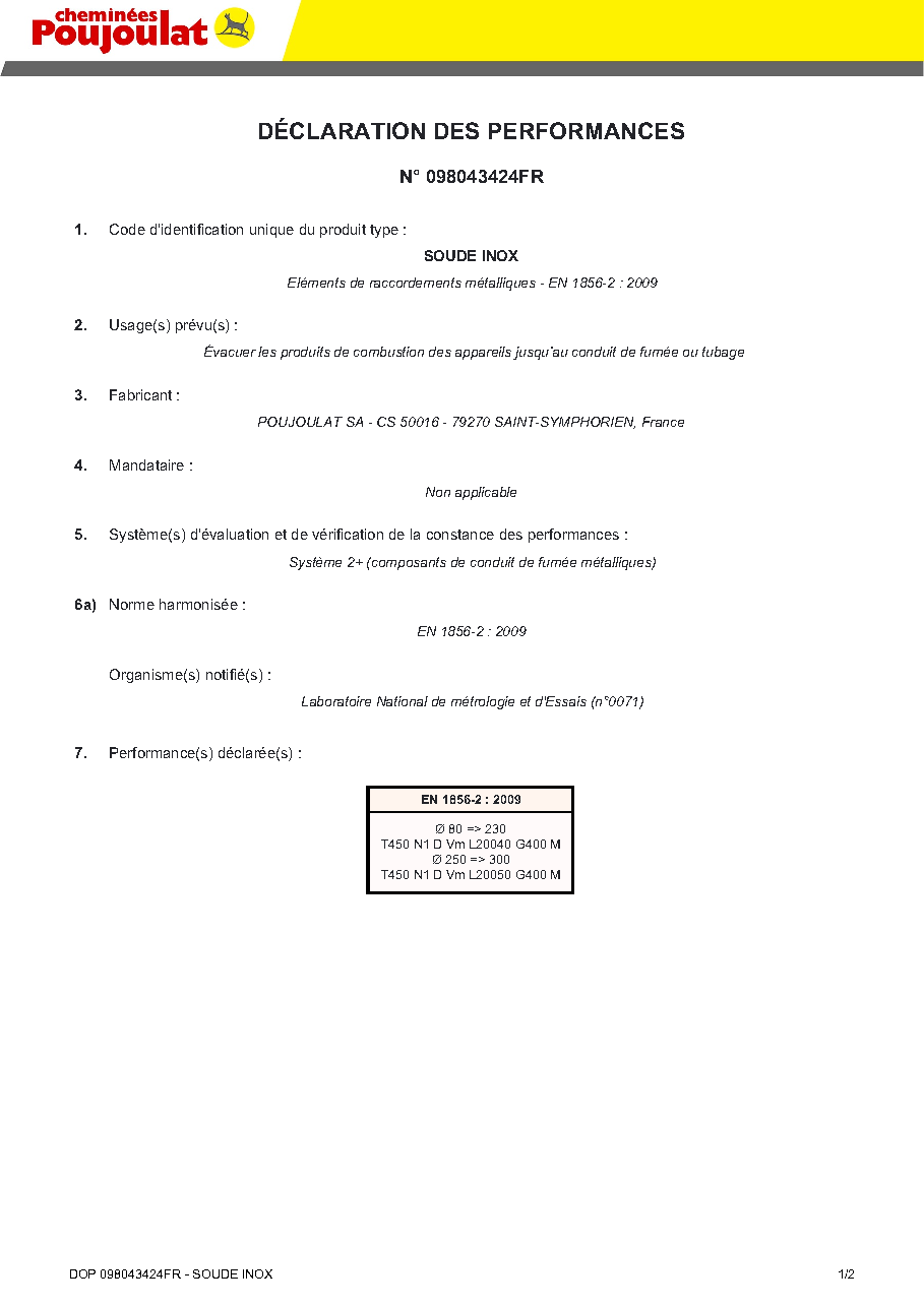 Fiche technique fournisseur