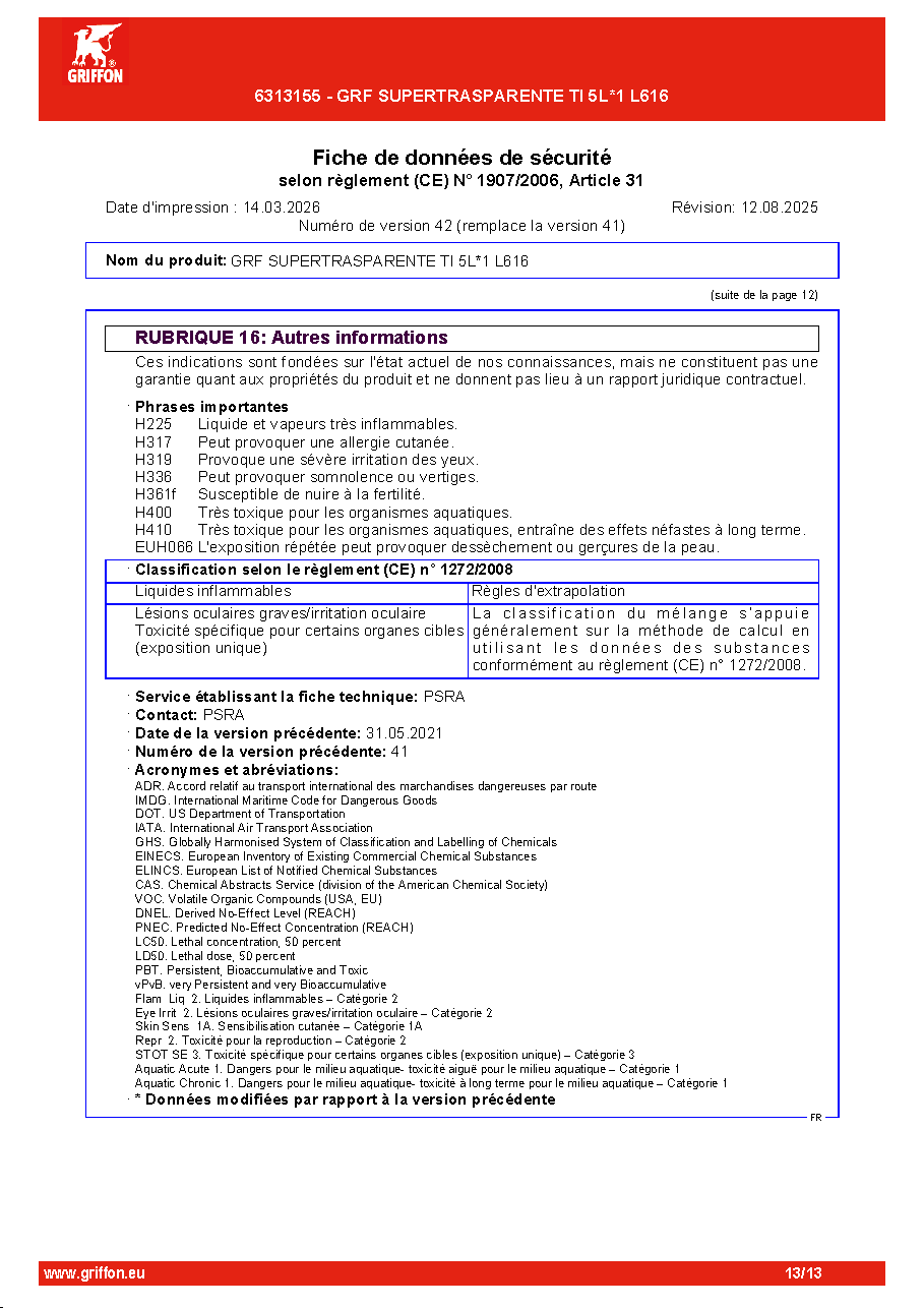 Fiche technique fournisseur