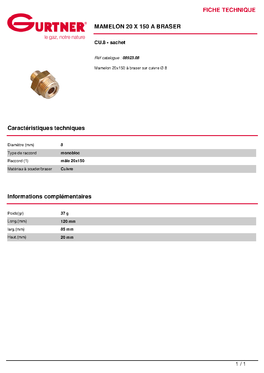 Fiche technique fournisseur