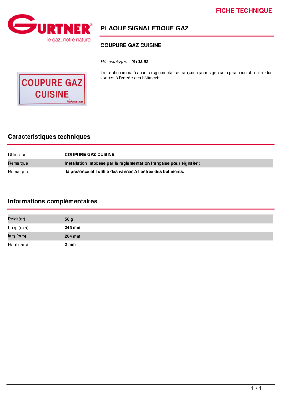Fiche technique fournisseur